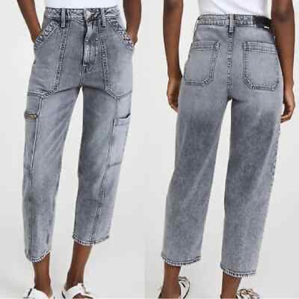 Mother The Private Zip Pocket High Rise Cropped Wide Leg Jeans Size 28